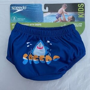 Speedo Kids Blue Swim Diaper with Shark Design sizeM age 12 months 18-22 LBS New